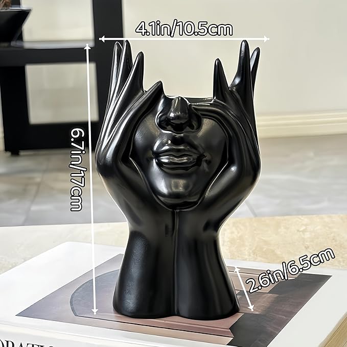 Make Up Brush Holder Organizer Face-Shaped Pen Holder Vase Organizer Abstract Art Face Hand Design Travel Cosmetic Holder | Makeup Organizer For Brushes (black)