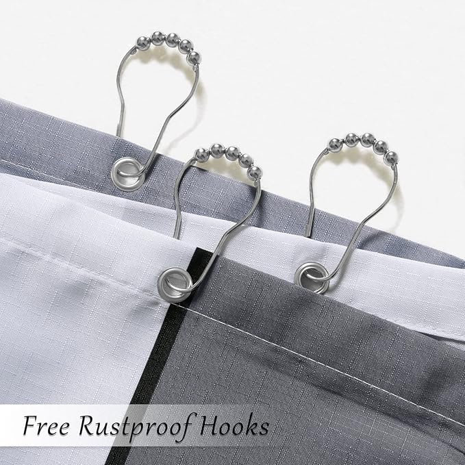 Hokibero Grey Modern Shower Curtain Set Gray Shower Curtains for Bathroom Slub Fabric Geometric Bath Curtains Decorative Black Water Repellent for Bathtubs Hotels, 72x72, Grey