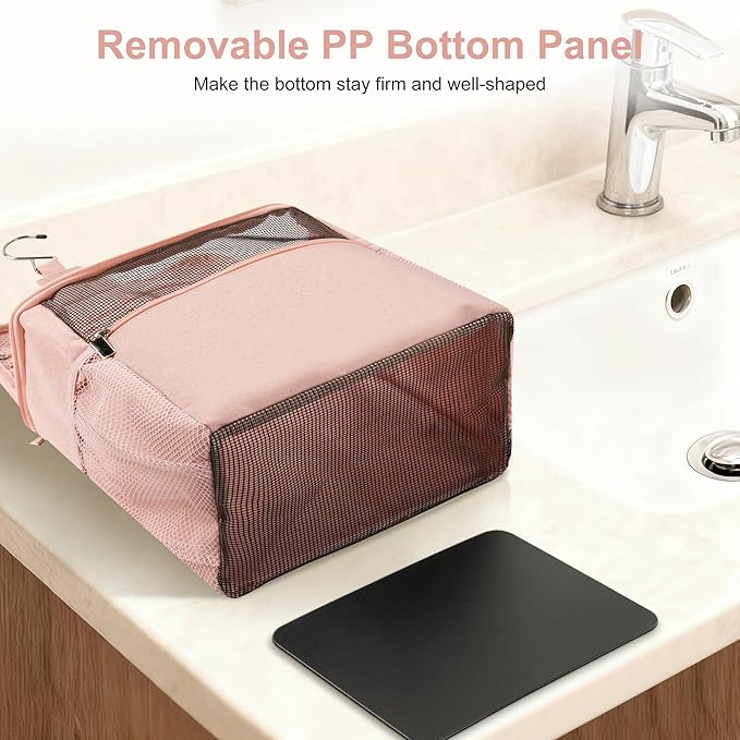 Mesh Shower Caddy Hanging Portable, Bathroom Caddy Organizer for College Dorm Essentials, Shower Tote Bag with Built-in Hook for Beach, Swimming, Gym camping (Pink)