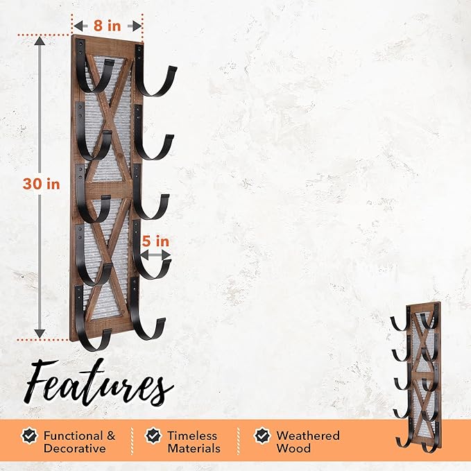Autumn Alley Farmhouse Towel Holder, Rustic Wine Rack, Rolled Towel Rack, and Wine Holder for Farmhouse Bathroom Accessories Décor, Western Decor Wall Mounted Towel Rack, Rustic Brown