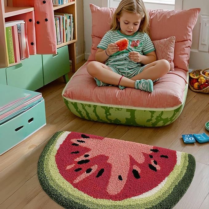 LUMI Cute Bathroom Rugs, Funny Fruit Rug, Soft Plush Fluffy Bath Mat, Absorbent, Non-Slip for Bathroom, Kitchen Sink, Bedroom, Kid's Bedroom, and Living Room, 17.5"x31.5", Watermelon