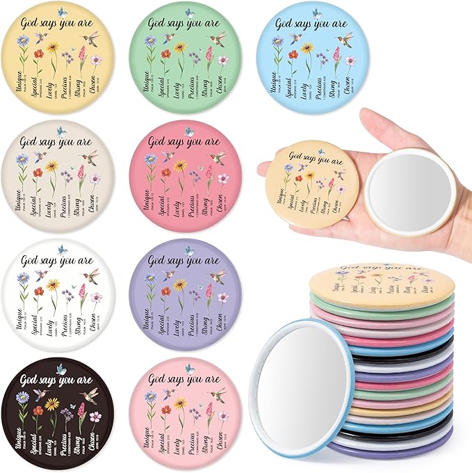 Y1tvei Bible Verse Mirrors Christian Gifts for Women - 36Pcs Scripture Inspirational Mini Compact Mirrors, Round Portable Pocket Makeup Mirrors for Purse Religious Church Birthday Party Favors Decor