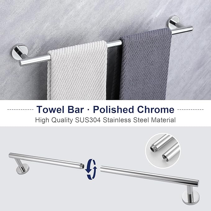 5-Piece Towel Bar Set Polish Chrome Bathroom Hardware Accessories Set Upgraded Toilet Paper Holder with Shelf Towel Holder Set for Bathroom Stainless Steel Wall Mounted