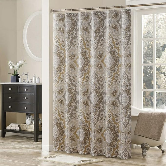 Palermo Farmhouse Khaki Classic Polyester Waterproof Fabric Paisley Vintage Printed Decorative Taupe Shower Curtain for Bathroom,72" W x 72" L