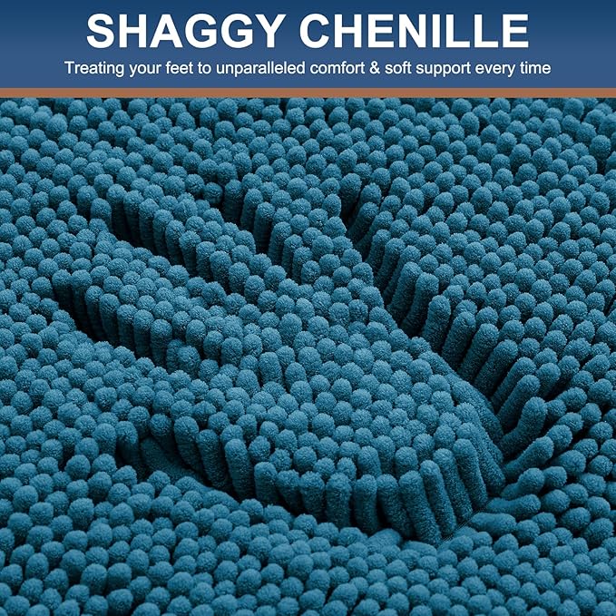 Smiry Luxury Chenille Toilet Rugs U-Shaped 24x20, Soft Absorbent Non-Slip Contour Bathroom Rugs for Toilet, Machine Washable Contoured Bath Mats, Peacock Blue