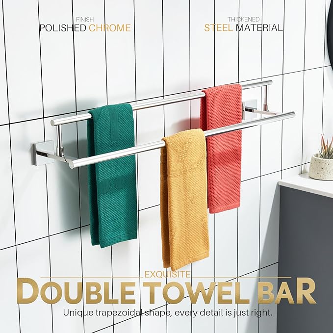 KOKOSIRI Towel Holder Polished Chrome 32-Inch Bathroom Double Bath Towel Bars Kitchen Rack Wall Mounted Stainless Steel B5009CH-L32
