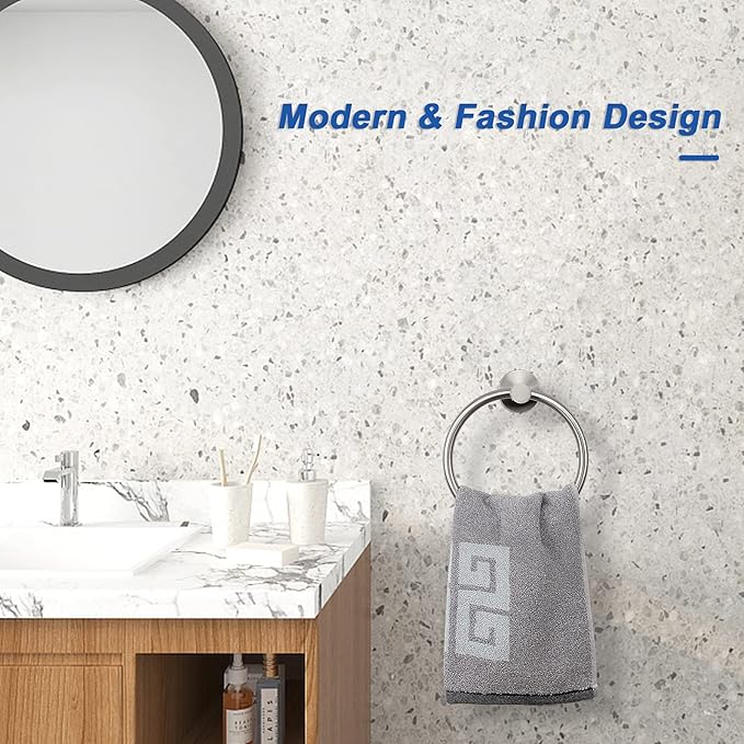 NearMoon Bath Towel Ring, Bathroom Hardware Accessories-Thicken Stainless Steel Hand Towel Holder for Bathroom, Modern Round Towel Hanger Wall Mounted (Brushed Nickel, 2 Pack)