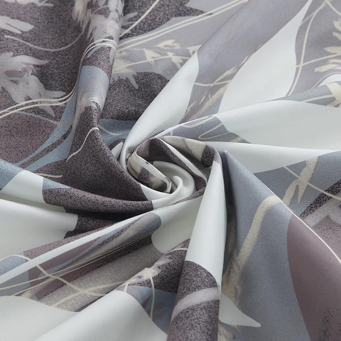 Long Shower Curtain 72x78 Inch, Polyester Fabric | Waterproof Botanical Design with Cream & Taupe-Grey Leaves