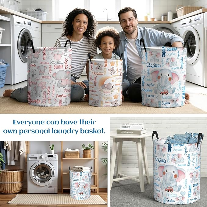 Customizable cute Laundry Hampers, Custom name Laundry Hamper, Personalized Elephant laundry basket, Customized Elephant Hamper with name for Living Room Bedroom Bathroom Barbershop
