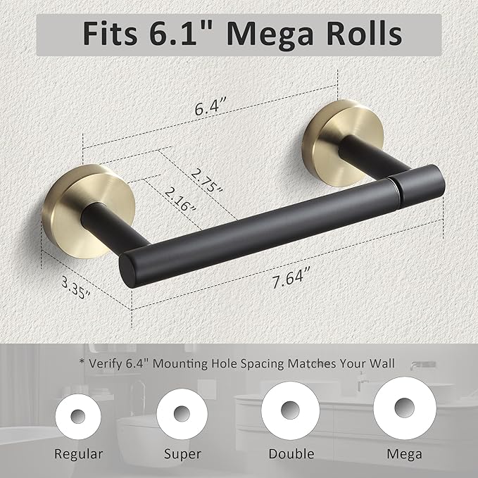 BVL Black and Gold Toilet Paper Holder Wall Mount – 304 Stainless Steel Single Arm Flip-Up Bathroom Tissue Roll Holder, Modern Screw Installation Toilet Paper Dispenser for Home & Commercial use