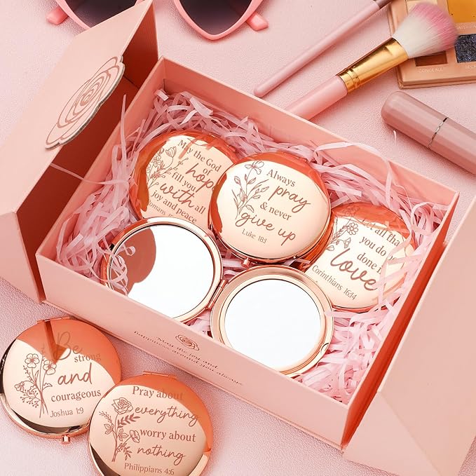 GlikCeil 12 Pcs Christian Gifts Mirror for Women Bulk Easter Bible Verse Makeup Compact Pocket Mirror Inspirational Christian Party Religious Gift for Coworker Teacher Employee Travel Church Scripture