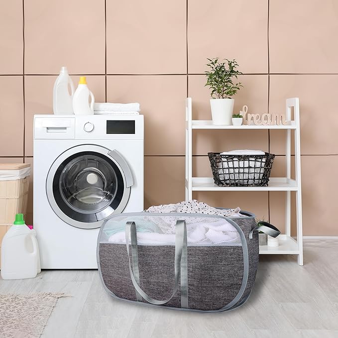 pop-up laundry basket???with Durable Handles collapsible Mesh laundry Hamper,Easy to Open and Fold,Premium Cationic Fabric?€? (Cationic Gray)?€??€?