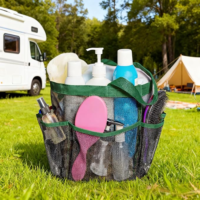 Mesh Shower Caddy Bathroom Portable College Dorm Essentials for Girls Guys Shower Tote Beach Camp Travel Hanging Toiletry Bag Green