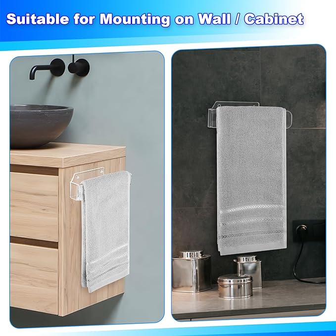 Cosmos Acrylic Hand Towel Holder Hand Towel Ring Self Adhesive and Wall Mounted Modern Hand Towel Bar Towel Hanger for Bathroom Kitchen Lavatory (Transparent Clear)