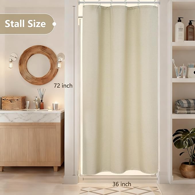 36 x 72 Inch Natural Linen Look Stall Shower Curtain Beige, Faux Linen Farmhouse Thick Fabric Shower Stall Curtain Water-Resistant, Cream Bathroom Curtain Washable for Single Stall