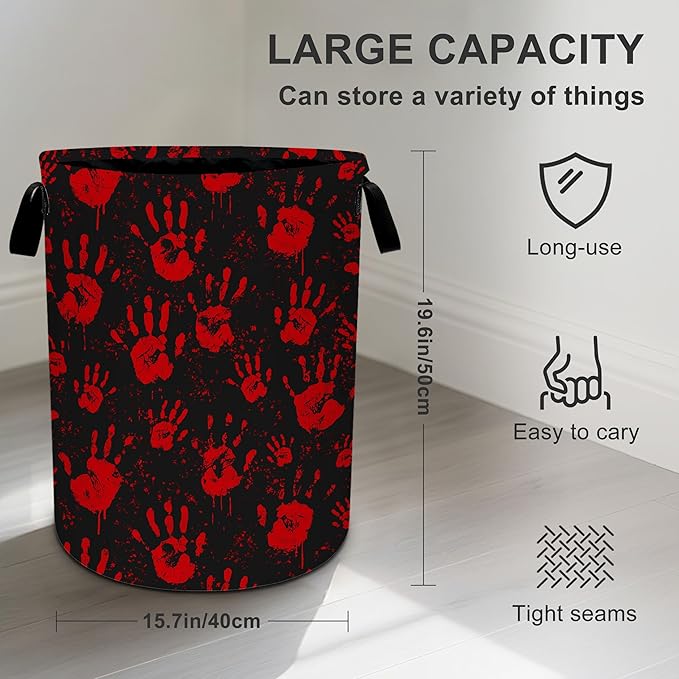 Skull Hand Laundry Basket Storage Bin Foldable Laundry Hamper Clothes Storage Bucket Organizer 19.6x15.7 Inch For Laundry Room/Bedroom/Bathroom