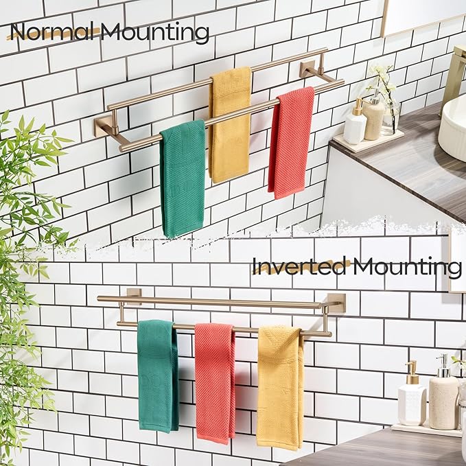 KOKOSIRI Towel Bars 32-Inch Bathroom Towel Holder Champagne Bronze Double Bath Towel Racks Wall Mounted Stainless Steel B5009CPG-L32