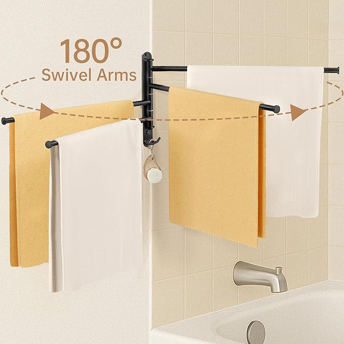 KES Extra Long 19.5" Swivel Towel Rack, Black Swing Arm Towel Bar 4-Arm, Swing Out Towel Rack for Bathroom Wall, Hand Towel Racks Wall Mounted 18/8 Stainless Steel Matte Black, A2103S4L50-BK