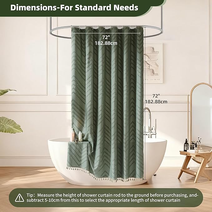 Sage Green Shower Curtain for Bathroom Boho Shower Curtain Cloth Textured Tufted Chevron Elegant Shower Curtains Waterproof for Bathroom 72" x 72"