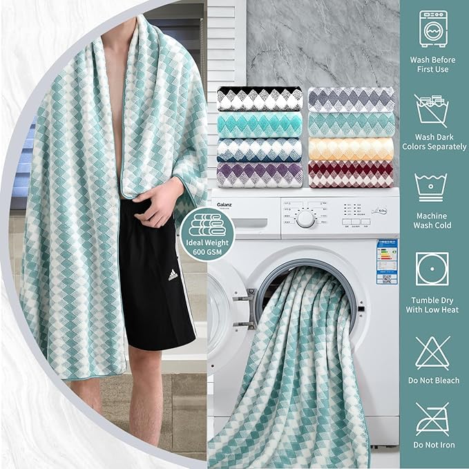 8 Piece Bathroom Towel Set Aqua |2 Oversized Large Bath Towels Sheet,2 Hand Towels and 4 Washcloths| 600GSM Ultra Soft Luxury Premium Towel Set Highly Absorbent Quick Dry Hotel Towel Collection