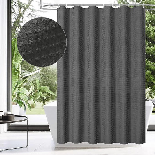 MitoVilla Extra Long Shower Curtain 72 x 84, Grey 84 inch XL Waffle Fabric Shower Curtains for Modern Luxury Bathroom Decor, Waffle Weave Textured Weighted Shower Curtain 84 inch, Charcoal Grey