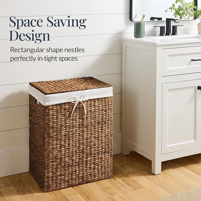 Best Choice Products Large Laundry Hamper w/Lid, Handwoven Laundry Basket, w/Removable Liner & Built-in Handles for Bathroom, Bedroom & Laundry Room, 26 Gal - Chestnut