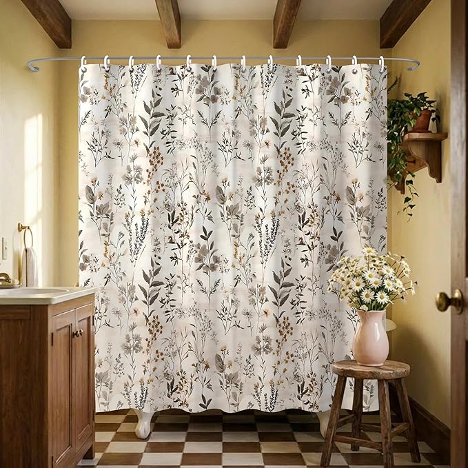 Vintage Boho Floral Shower Curtains,Modern Aesthetic Farmhouse Shower Curtains for Bathroom,Funny Waterproof Polyester Farmhouse Style Bathroom Decor,72x72 Inch
