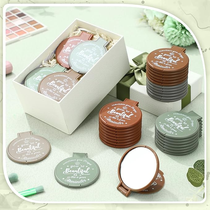 36 Pcs 2.76 Inch Inspirational Compact Mirror Bulk Women Small Gifts Graduation Party Favors Purse Mirror Pocket Mini Stuffer Items for Adult Coworker Cheerleader Employee (Morandi Color)