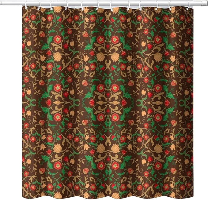 William Morris Original Design Vintage Shower Curtain Furniture Bathroom Fabric Decorations Washable Shower Curtain with Hooks 72x78 Inches(183x200cm), Style-1