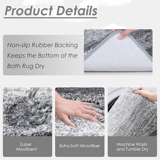 Britimes Grey Stripes Bathroom Sets with Shower Curtain and Rugs, Ombre Modern Abstract Vintage Waterproof Shower Curtain Liner and Soft Non Slip Bath Mat for Bathroom Decor and Accessories Hooks
