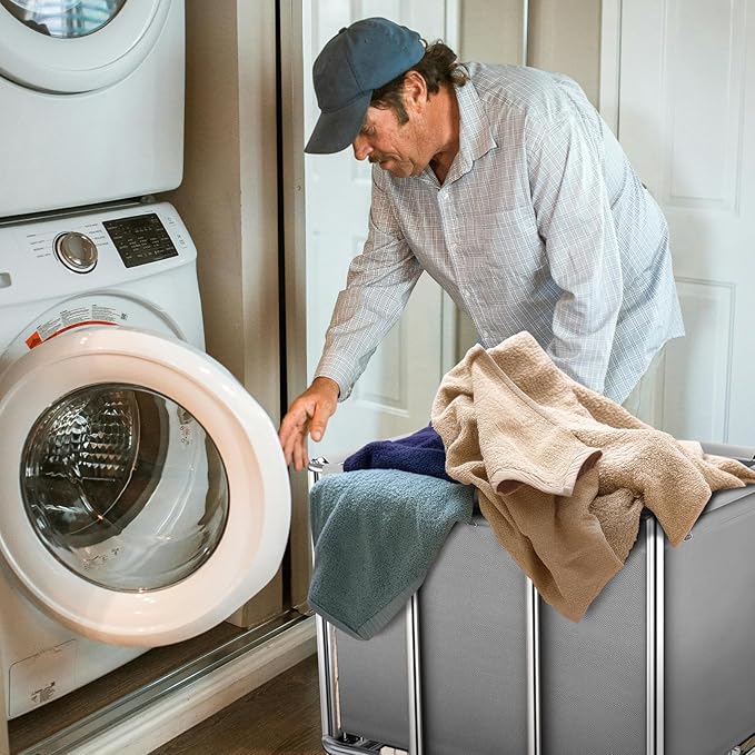Commercial Laundry Cart with Wheels, 400L Large Rolling Laundry Cart with Steel Frame and Oxford Cloth, Heavy Duty Industrial Laundry Cart for Home,Hotel,Laundry Room, 441 lbs Load (Gray-10)