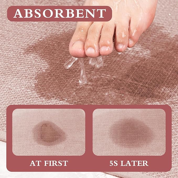YIHOUSE Pink Bathroom Rugs Set, 4 Piece, Absorbent Non Slip, Quick Dry, Thin Bath Mat for Bathroom and Kitchen
