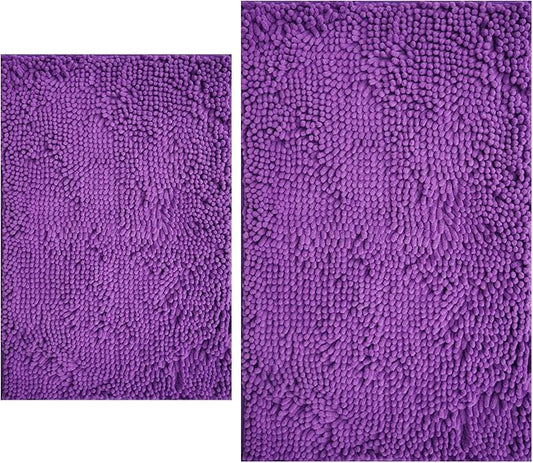 Bathroom Rugs Sets 2 Piece, Extra Soft Chenille Bath Mat Ultra Absorbent Bathroom Rug, Bathroom Mat with Sturdy PVC Non-Slip Bottom, Machine Washable Bath Rugs (20x32 Inch + 16x24 Inch, Purple)