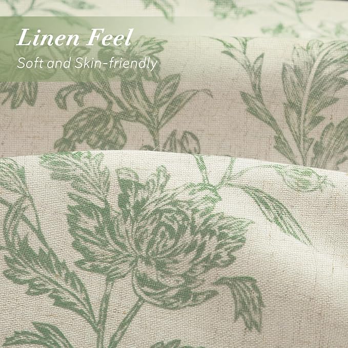 Sage Green Floral Shower Curtain,Vintage Linen Beige Cottagecore Shower Curtains for Bathroom, 72" W x 78" L