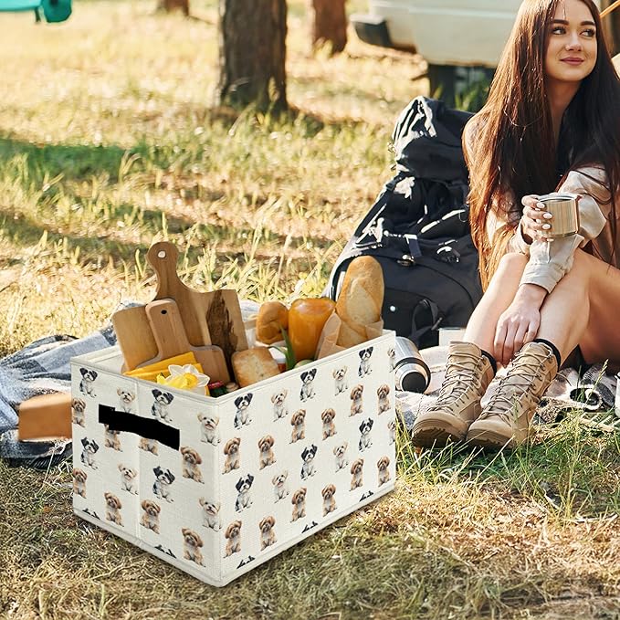 Shih Tzu Gifts Storage Bins & Boxes with Handles, Dog Foldable Basket for Organizing Dog Lovers Owners Women, Shih Tzu Christmas Storage Laundry Hampers for Bedroom Bathroom Clothes Toys Books