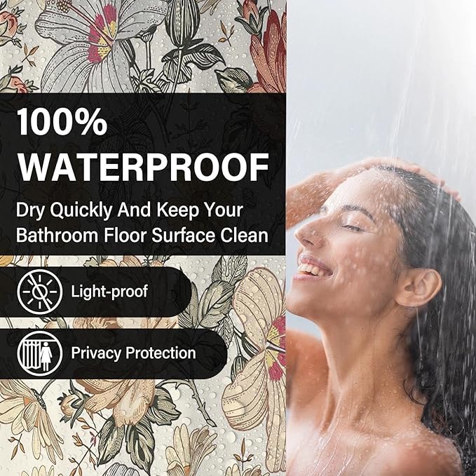 Vintage Watercolor Floral Shower Curtain for Bathroom,Boho Botanical Wildflower Shower Curtains,Funny Waterproof Polyester Cottagecore and Farmhouse Bathroom Decor,72x72 Inch