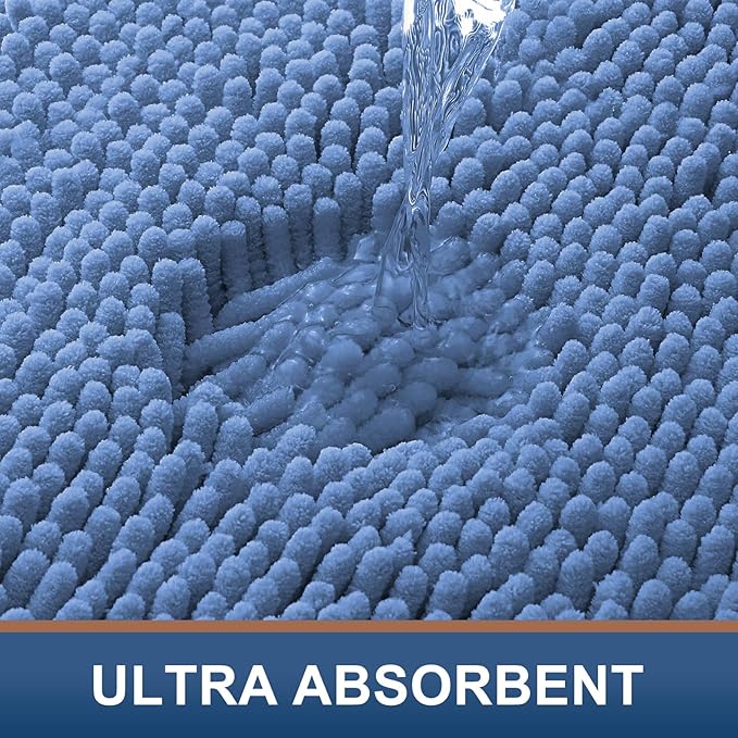 Smiry Luxury Chenille Bathroom Rugs 24x16, Extra Soft and Absorbent Shaggy Bath Mat, Machine Washable, Non-Slip Plush Carpet Runner for Tub, Shower, and Floor, Home Decor Accessories, Cornflower Blue
