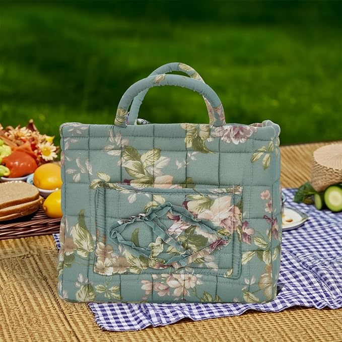 Quilted Laundry Basket with Handles, Aesthetic Collapsible Fabric Storage Basket for Clothes, Diapers & Toys - Multi-Purpose Boho Organizer Tote for Car, Home & Picnic (C)