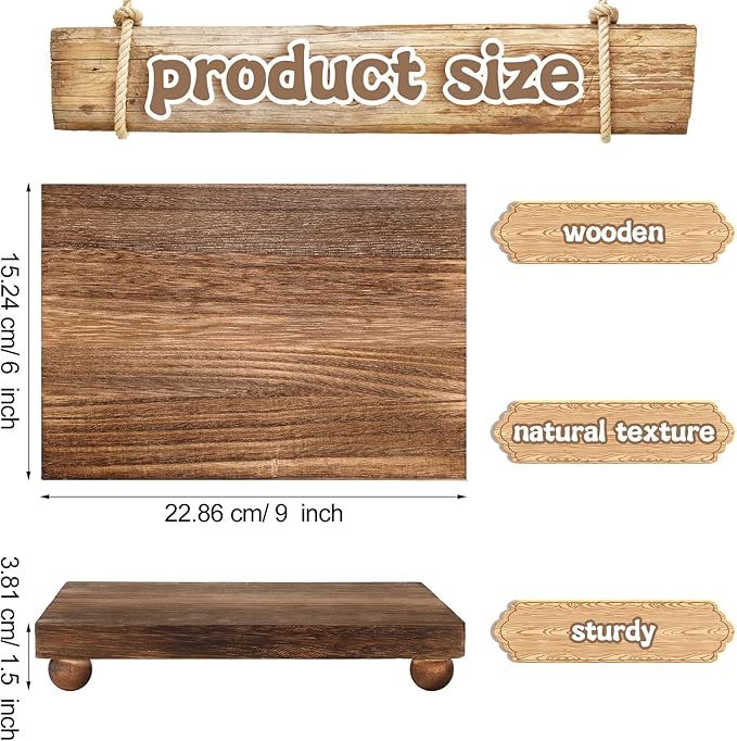Amyhill Wood Pedestal Stand Kitchen Soap Tray Farmhouse Wooden Riser Stand for Kitchen Bathroom Counter Table Decor Plant Candle Vases Display(Classic,Dark Brown,9 x 6 Inch)