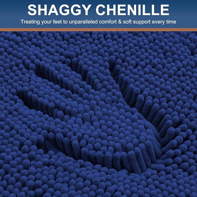 Smiry Luxury Chenille Bathroom Rugs 24x16, Extra Soft and Absorbent Shaggy Bath Mat, Machine Washable, Non-Slip Plush Carpet Runner for Tub, Shower, and Floor, Home Decor Accessories, Royal Blue