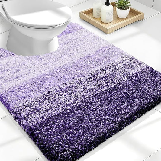OLANLY Luxury Toilet Rugs U-Shaped 24x20, Extra Soft and Absorbent Microfiber Bathroom Rugs, Non-Slip Plush Shaggy Bath Mat, Machine Wash Dry, Contour Bathroom Mats for Toilet Base, Violet