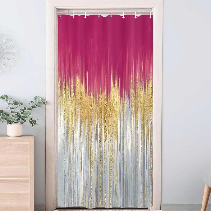 JAWO Pink Abstract Shower Curtain Set - Premium Quality Heavy Duty Pink Modern Farmhouse Vintage Shower Curtain Bohemian Bathroom Decor, Waterproof & Washable Curtains with Hooks