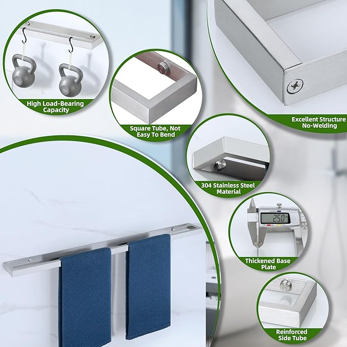 Alise 20 Inch Towel Bar,Towel Holder for Bathroom, Towel Racks for Lavatory,SUS304 Stainless Steel Hand Towel Hanger,Wall Mount Towel Rail,Brushed Finish