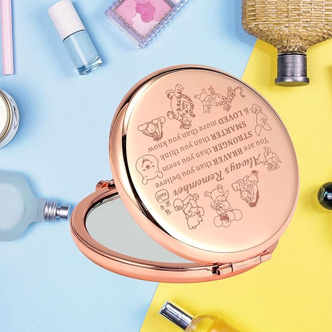 KEYCHIN Honey Bear Pocket Mirror Pig & Donkey & Tiger & Rabbit Fans Gifts You are Braver Stronger Smarter Than You Think Honey Bear Compact Makeup Mirror (Bear-RG)