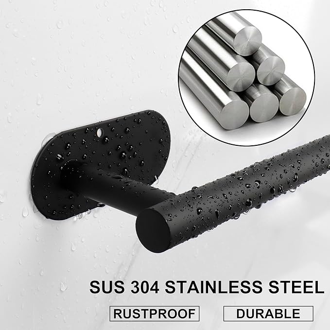 TocTen Self Adhesive Bathroom Towel Bar, Stick Towel Rack for Bathroom, Rustproof Stainless Steel Bath Towel Holder No Damage, Easy to Install Drill Free Towel Rod for Bathroom (Matte Black, 12 Inch)