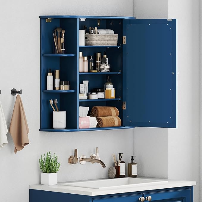 Giantex Bathroom Medicine Cabinet, Wall Mounted Bathroom Mirror Cabinet with Mirrored Door & 4 Interior Shelves, 6 Open Shelves, Mounting Hardware, Space-Saving Storage Cabinet, White