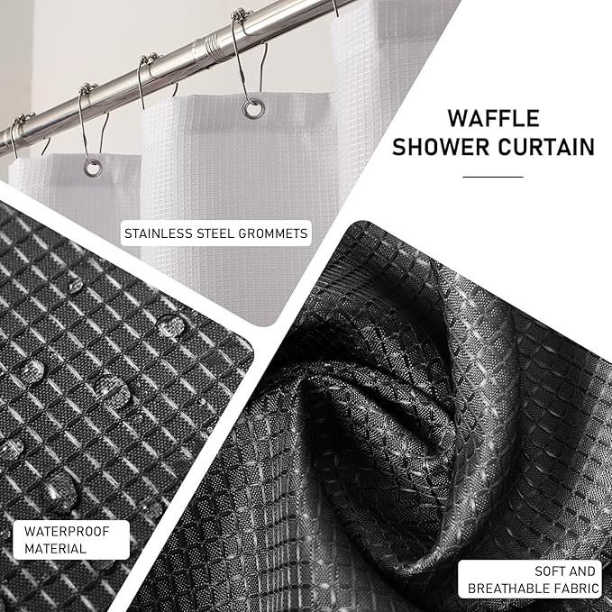XLHOMO Black Bathroom Accessories Set with Wicker Trash Can Shower Curtain and Rugs,Bathroom Sets Small Waste Basket Bathroom Trash Can for Bedroom Bathroom