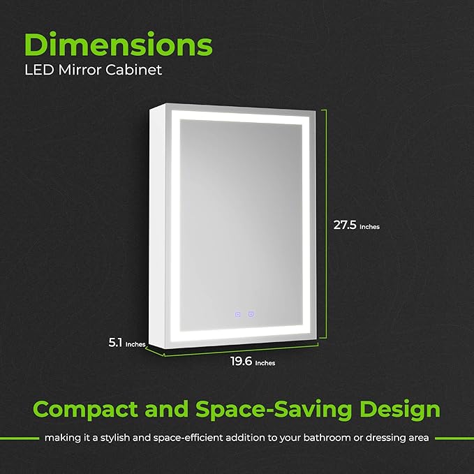 20x28 Inch LED Medicine Cabinet with Mirror - Lighted Bathroom Cabinet with 3 Color Modes (3000-6500K), Touch Dimmer, 2 Adjustable Shelves - Recessed or Surface Mount - Fab Glass and Mirror