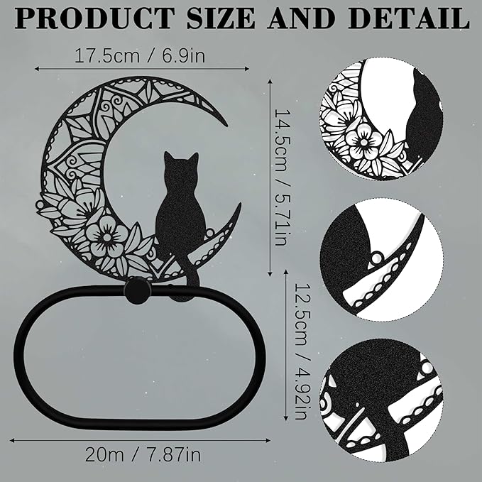 Gothic Black Cat Wall Decor Towel Ring, Moon and Cat Towel Hanger, Witchy Gothic Hand Towels Kitchen Bathroom Accessories, Bath Towel Rings Home Office Garden Hotel, Home Decors Gift