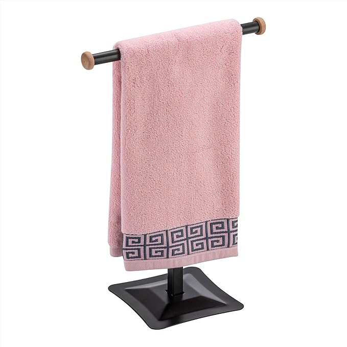 ZCDCP Hand Towel Holder Stand, T-Shape Stainless Steel Towel Rack for Bathroom Countertop with SUS304 Stainless, Black Freestanding Hand Towel Holder